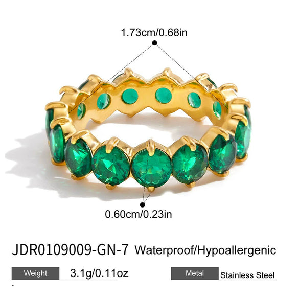Women's Geometric Colored Zircon Stainless Steel Ring With Pvd Vacuum Gold Plating Hypoallergenic Jewelry