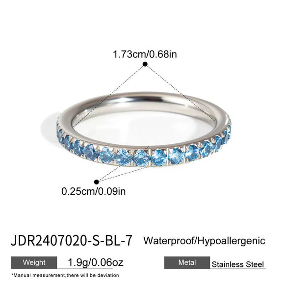 Women's Geometric Colored Zircon Stainless Steel Ring With Pvd Vacuum Gold Plating Hypoallergenic Jewelry