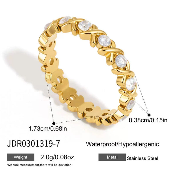 Women's Geometric Colored Zircon Stainless Steel Ring With Pvd Vacuum Gold Plating Hypoallergenic Jewelry