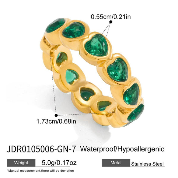 Women's Geometric Colored Zircon Stainless Steel Ring With Pvd Vacuum Gold Plating Hypoallergenic Jewelry