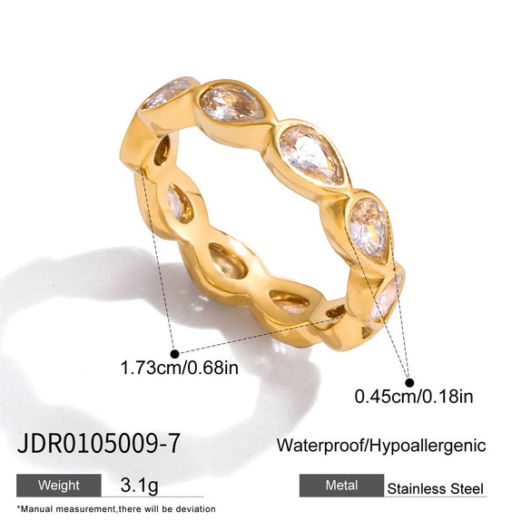 Women's Geometric Colored Zircon Stainless Steel Ring With Pvd Vacuum Gold Plating Hypoallergenic Jewelry