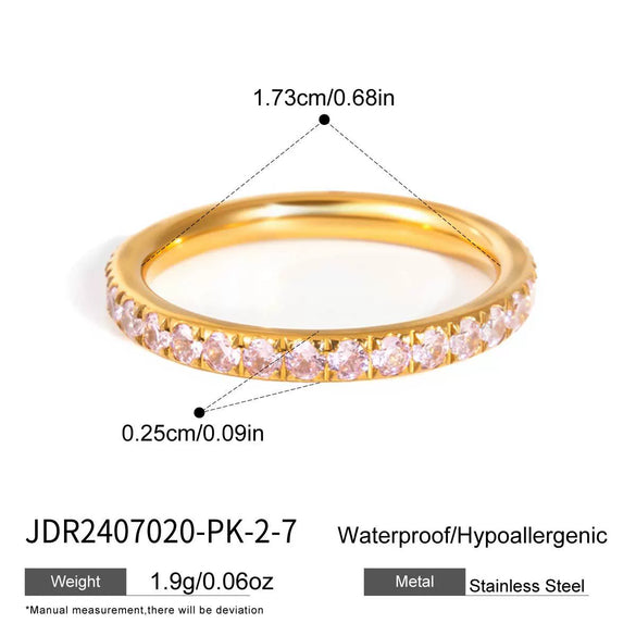 Women's Geometric Colored Zircon Stainless Steel Ring With Pvd Vacuum Gold Plating Hypoallergenic Jewelry