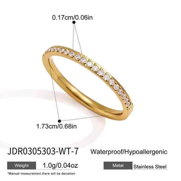 Women's Geometric Colored Zircon Stainless Steel Ring With Pvd Vacuum Gold Plating Hypoallergenic Jewelry