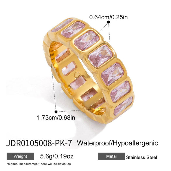 Women's Geometric Colored Zircon Stainless Steel Ring With Pvd Vacuum Gold Plating Hypoallergenic Jewelry