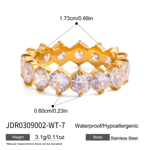 Women's Geometric Colored Zircon Stainless Steel Ring With Pvd Vacuum Gold Plating Hypoallergenic Jewelry