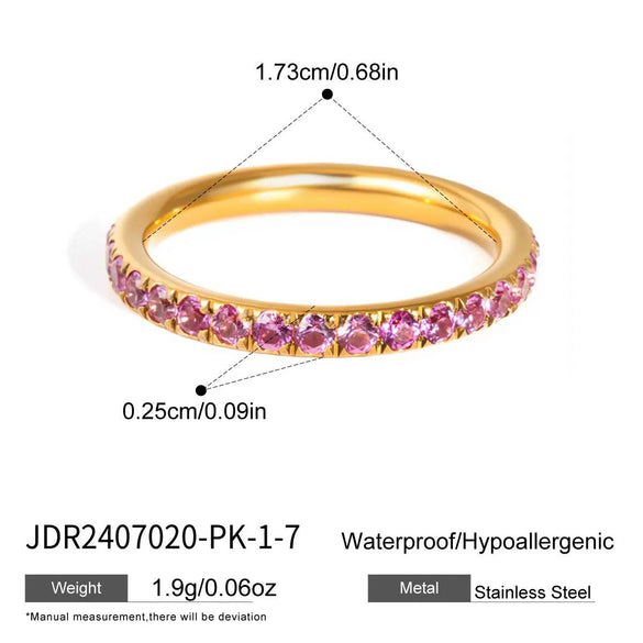Women's Geometric Colored Zircon Stainless Steel Ring With Pvd Vacuum Gold Plating Hypoallergenic Jewelry