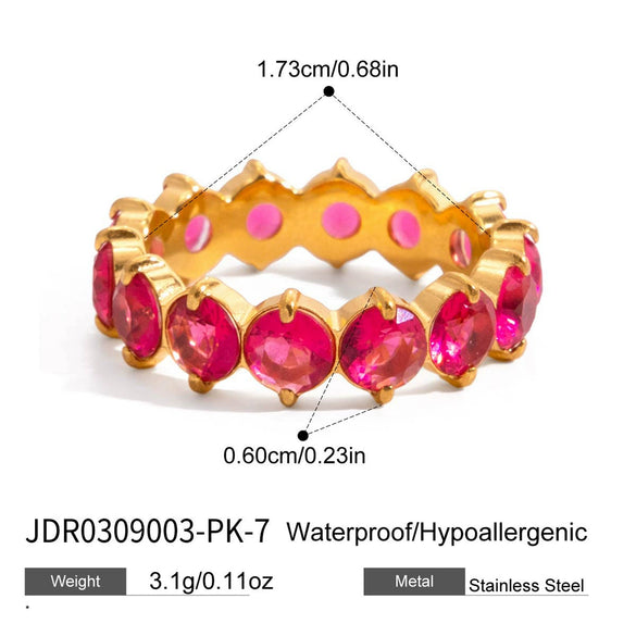 Women's Geometric Colored Zircon Stainless Steel Ring With Pvd Vacuum Gold Plating Hypoallergenic Jewelry