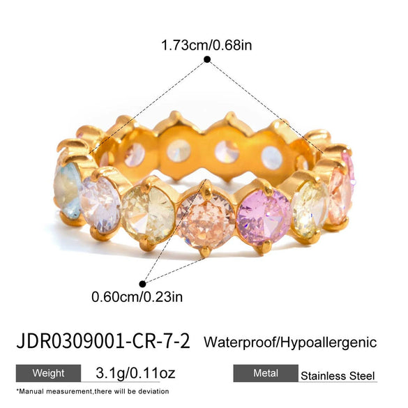 Women's Geometric Colored Zircon Stainless Steel Ring With Pvd Vacuum Gold Plating Hypoallergenic Jewelry