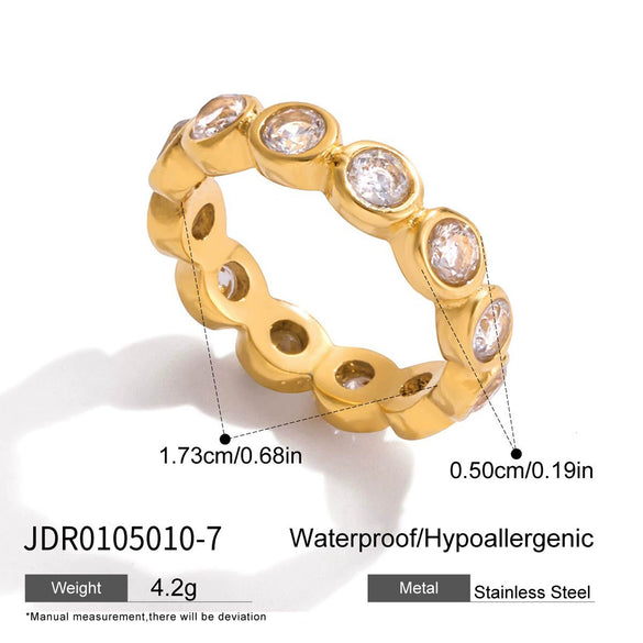 Women's Geometric Colored Zircon Stainless Steel Ring With Pvd Vacuum Gold Plating Hypoallergenic Jewelry