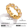 Women's Geometric Colored Zircon Stainless Steel Ring With Pvd Vacuum Gold Plating Hypoallergenic Jewelry