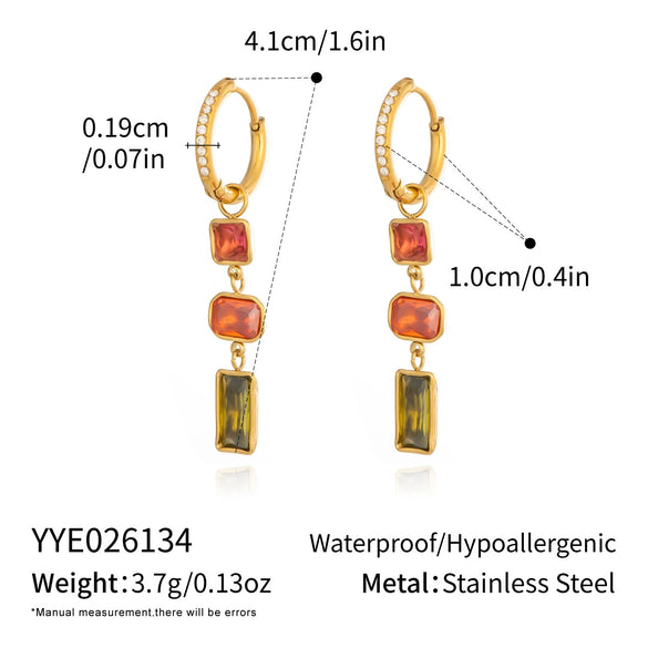 Women's Geometric Colorful Zircon Earrings With Stainless Steel Ear Posts And 18K Gold Pvd Plating