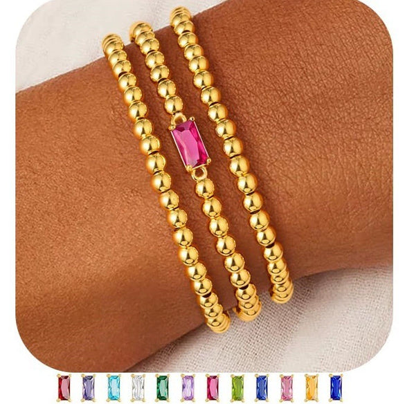 Women's Geometric Copper Birthstone Bracelet Electroplated Stackable Elastic Rope Bracelet Fashion Jewelry