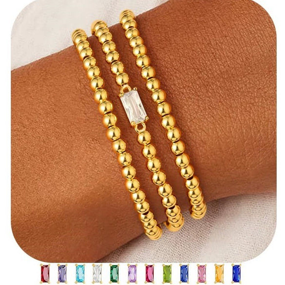 Women's Geometric Copper Birthstone Bracelet Electroplated Stackable Elastic Rope Bracelet Fashion Jewelry