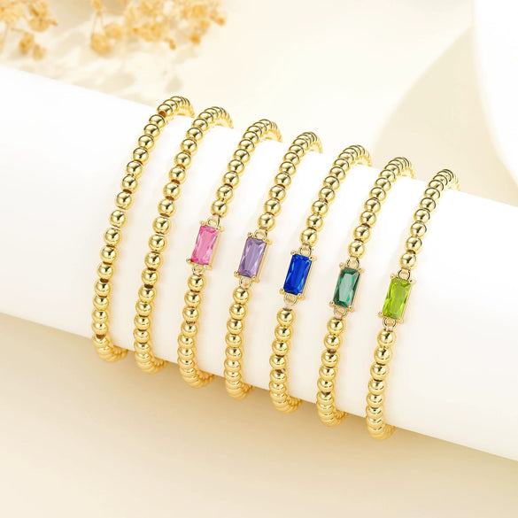 Women's Geometric Copper Birthstone Bracelet Electroplated Stackable Elastic Rope Bracelet Fashion Jewelry