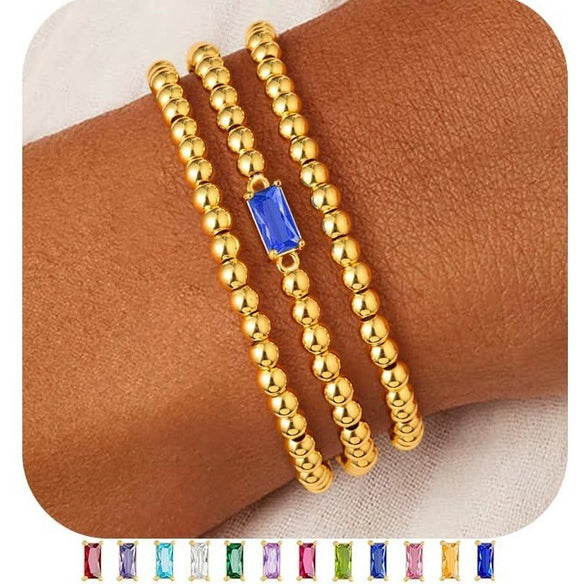 Women's Geometric Copper Birthstone Bracelet Electroplated Stackable Elastic Rope Bracelet Fashion Jewelry
