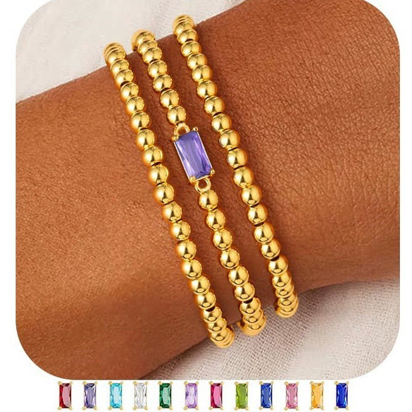Women's Geometric Copper Birthstone Bracelet Electroplated Stackable Elastic Rope Bracelet Fashion Jewelry