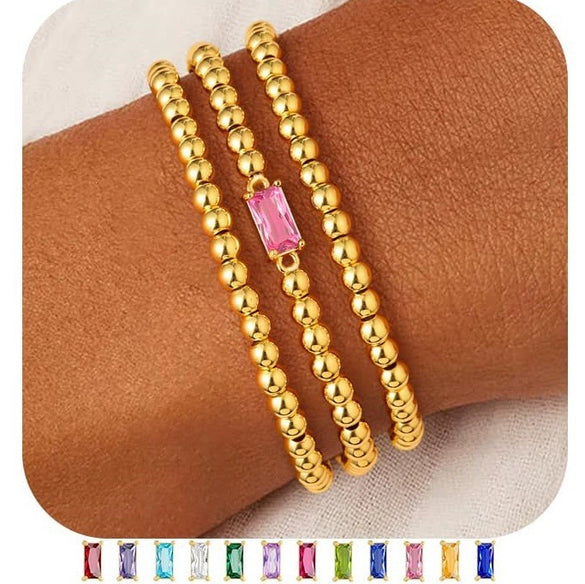 Women's Geometric Copper Birthstone Bracelet Electroplated Stackable Elastic Rope Bracelet Fashion Jewelry