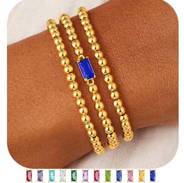 Women's Geometric Copper Birthstone Bracelet Electroplated Stackable Elastic Rope Bracelet Fashion Jewelry