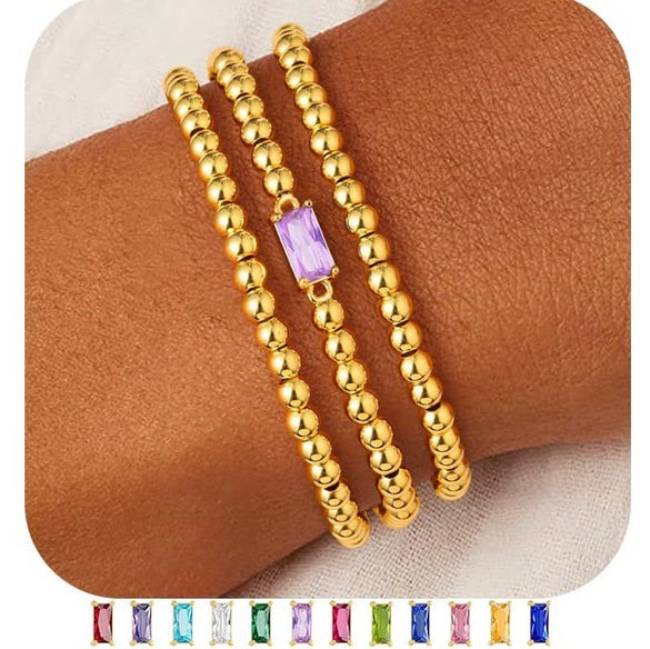 Women's Geometric Copper Birthstone Bracelet Electroplated Stackable Elastic Rope Bracelet Fashion Jewelry