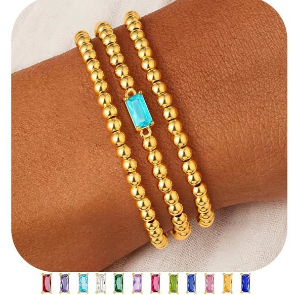 Women's Geometric Copper Birthstone Bracelet Electroplated Stackable Elastic Rope Bracelet Fashion Jewelry