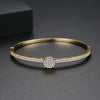 Women's Geometric Copper Bracelet With Micro Inlaid Zircon Accents Electroplated Finish And Simple Double Row Design