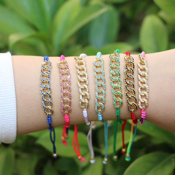 Women's Geometric Copper Braided Wax Thread Adjustable Bracelet With Electroplated Micro Inlay Detail
