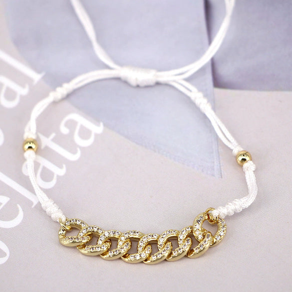 Women's Geometric Copper Braided Wax Thread Adjustable Bracelet With Electroplated Micro Inlay Detail