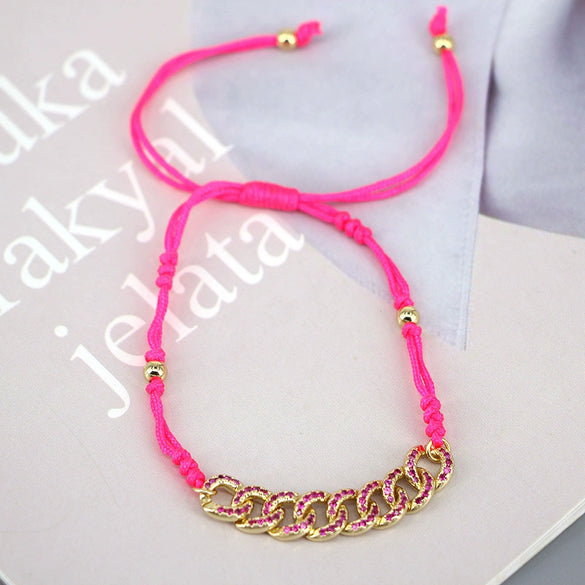 Women's Geometric Copper Braided Wax Thread Adjustable Bracelet With Electroplated Micro Inlay Detail