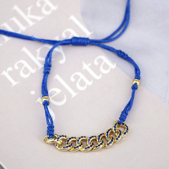 Women's Geometric Copper Braided Wax Thread Adjustable Bracelet With Electroplated Micro Inlay Detail