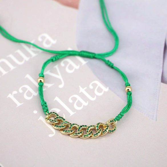 Women's Geometric Copper Braided Wax Thread Adjustable Bracelet With Electroplated Micro Inlay Detail