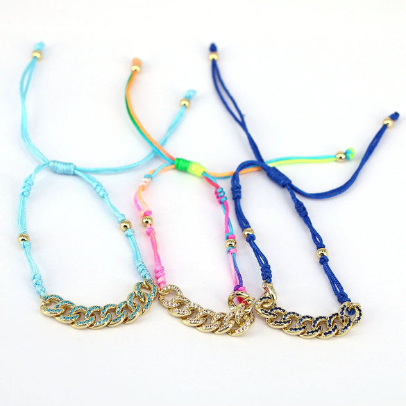 Women's Geometric Copper Braided Wax Thread Adjustable Bracelet With Electroplated Micro Inlay Detail