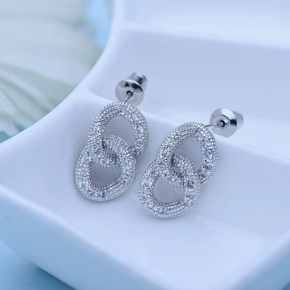 Women's Geometric Copper Chain Stud Earrings With Zircon Inlay Electroplated Fashion Ear Jewelry