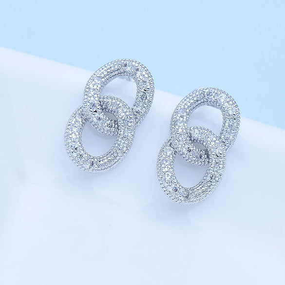 Women's Geometric Copper Chain Stud Earrings With Zircon Inlay Electroplated Fashion Ear Jewelry