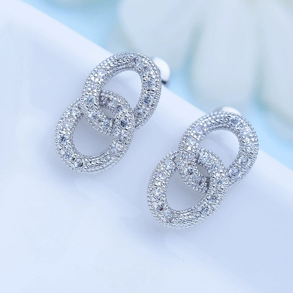 Women's Geometric Copper Chain Stud Earrings With Zircon Inlay Electroplated Fashion Ear Jewelry