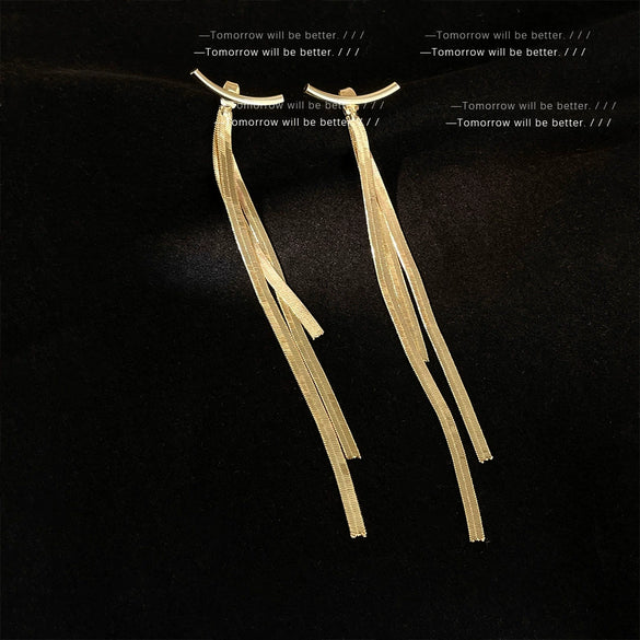 Women's Geometric Copper Chain Tassel Earrings Two Way Wear Electroplated Fashion Ear Jewelry