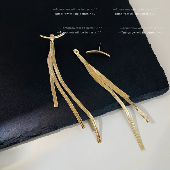 Women's Geometric Copper Chain Tassel Earrings Two Way Wear Electroplated Fashion Ear Jewelry