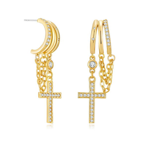 Women's Geometric Copper Cross Clip On Earrings With Electroplated Finish Sweet Cool Hip Hop Punk Fashion Jewelry Accessories
