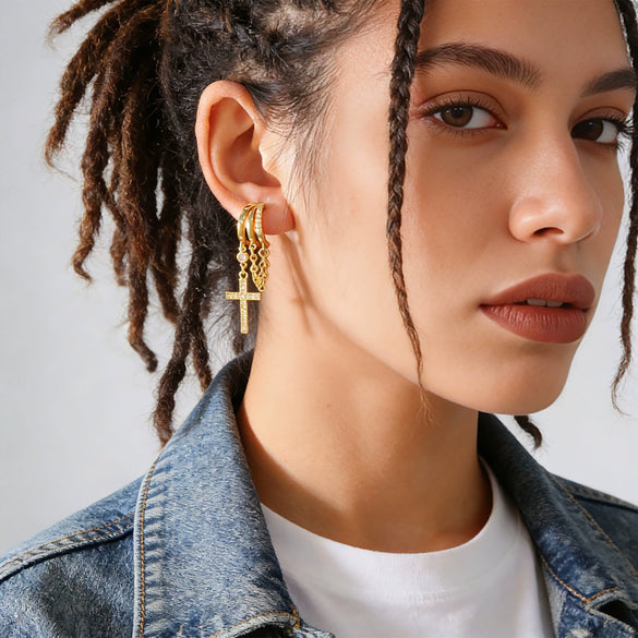 Women's Geometric Copper Cross Clip On Earrings With Electroplated Finish Sweet Cool Hip Hop Punk Fashion Jewelry Accessories