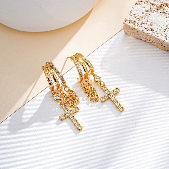 Women's Geometric Copper Cross Clip On Earrings With Electroplated Finish Sweet Cool Hip Hop Punk Fashion Jewelry Accessories