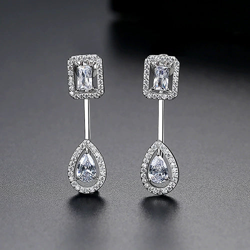 Women's Geometric Copper Drop Earrings With Zircon Accents And Electroplated Rearhanging Fashion Design