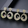 Women's Geometric Copper Earrings Set With Colorful Zircon Accents And Electroplated Finish Fashionable Elegant Statement Jewelry