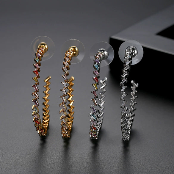 Women's Geometric Copper Earrings With Colorful Zircon Accents Electroplated Fashion Jewelry For Parties And Special Occasions