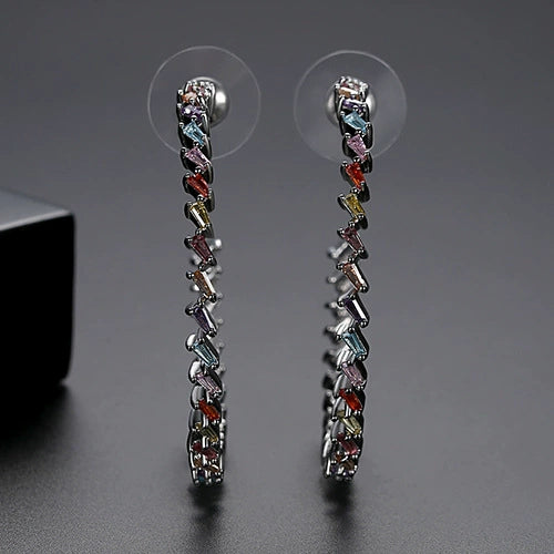 Women's Geometric Copper Earrings With Colorful Zircon Accents Electroplated Fashion Jewelry For Parties And Special Occasions