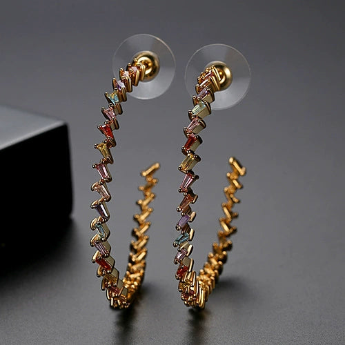 Women's Geometric Copper Earrings With Colorful Zircon Accents Electroplated Fashion Jewelry For Parties And Special Occasions
