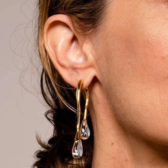 Women's Geometric Copper Earrings With Gold Plated Finish And Silver Ear Posts Elegant Fashion Jewelry