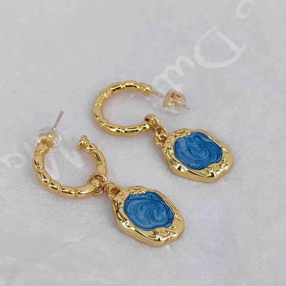 Women's Geometric Copper Earrings With Gold Plating And Drip Oil Finish 925 Silver Ear Posts Elegant Fashion Jewelry