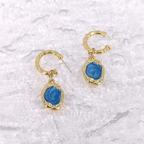 Women's Geometric Copper Earrings With Gold Plating And Drip Oil Finish 925 Silver Ear Posts Elegant Fashion Jewelry
