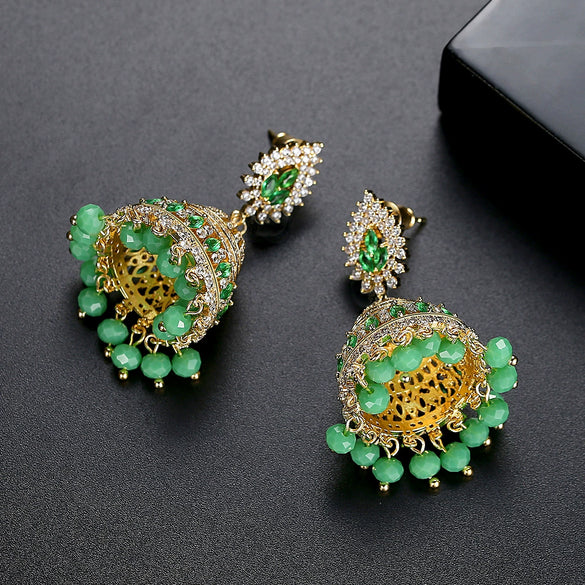 Women's Geometric Copper Earrings With Inlaid Zircon Crystal Accents Electroplated Exaggerated Statement Fashion Jewelry Wholesale