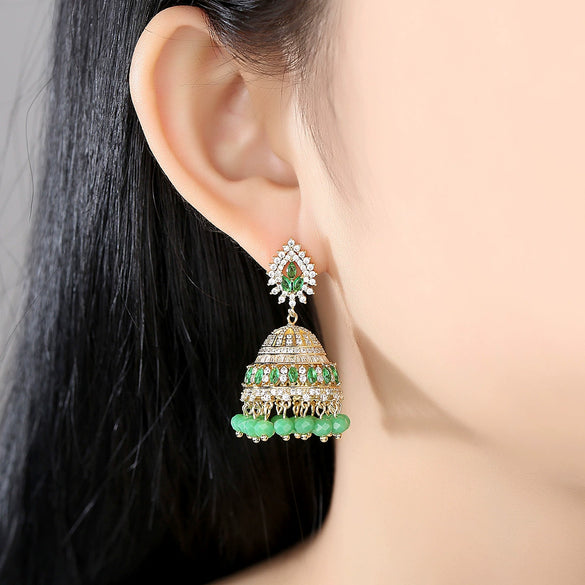 Women's Geometric Copper Earrings With Inlaid Zircon Crystal Accents Electroplated Exaggerated Statement Fashion Jewelry Wholesale
