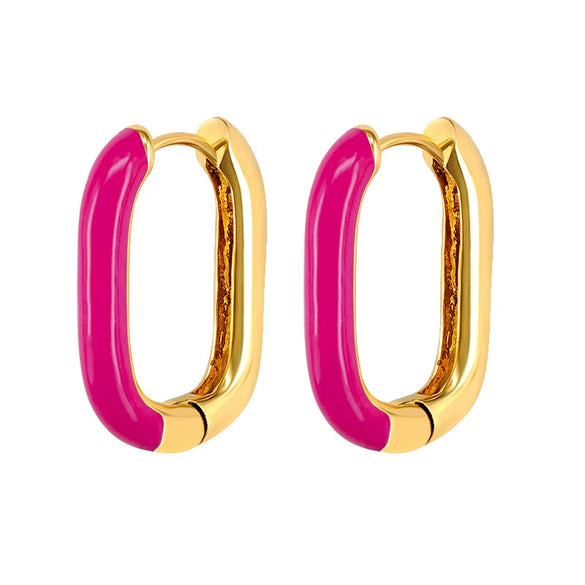 Women's Geometric Copper Earrings With Silver Needles Colorful Enamel Dripping Oil Fashion Ear Buckles
